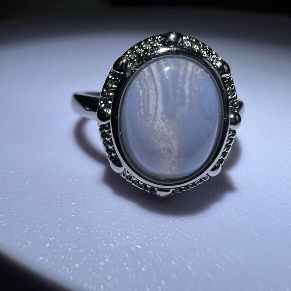 Blue Lace Agate Ring Size 7 Adjustable - Picture 2 of 13